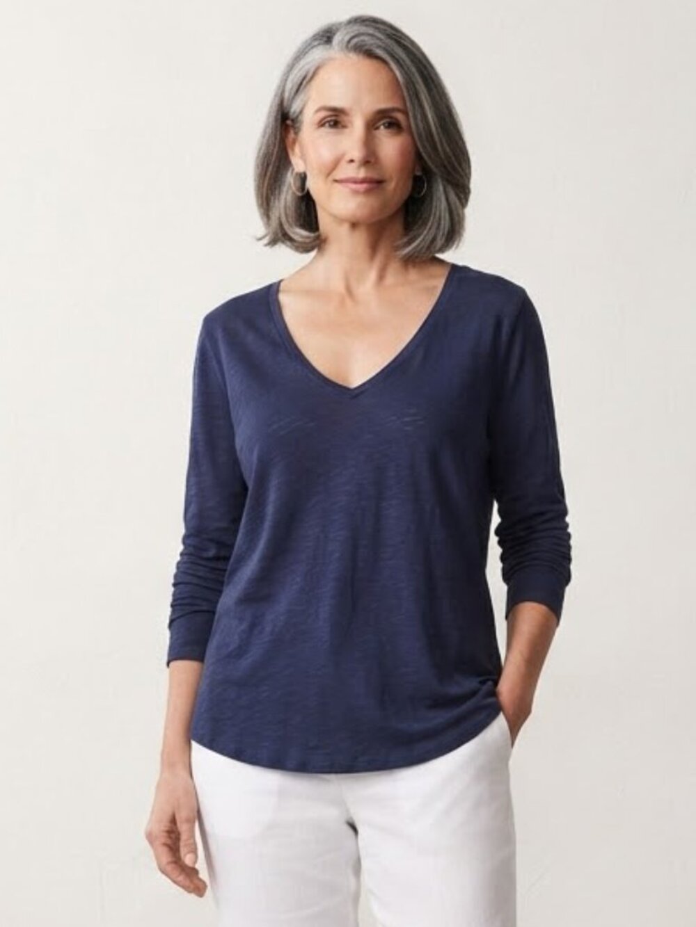 Lilly Pulitzer Etta 3/4-Sleeve V-Neck Blouse (Style 002179) Navy Blue